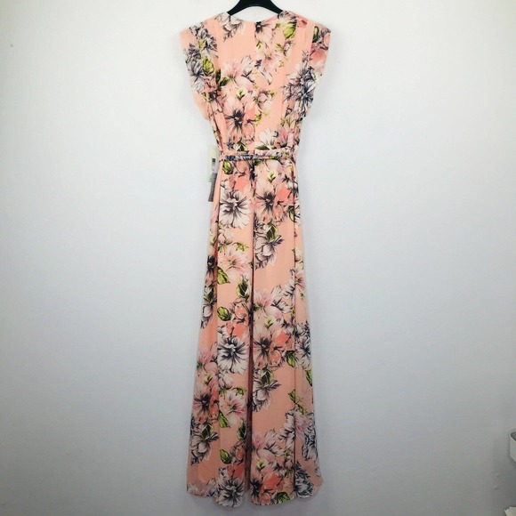 Eliza J Women's 6 Dress Pink Floral Ruffle High Low Maxi Belted Surplice NWT Z5 - Picture 5 of 5